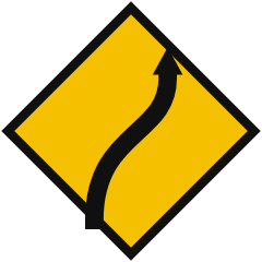 A yellow diamond showing a black curving arrow