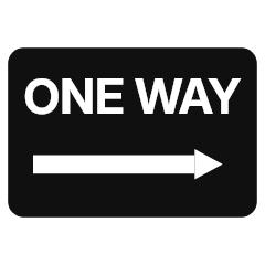 A black rectangle with a white arrow and white lettering